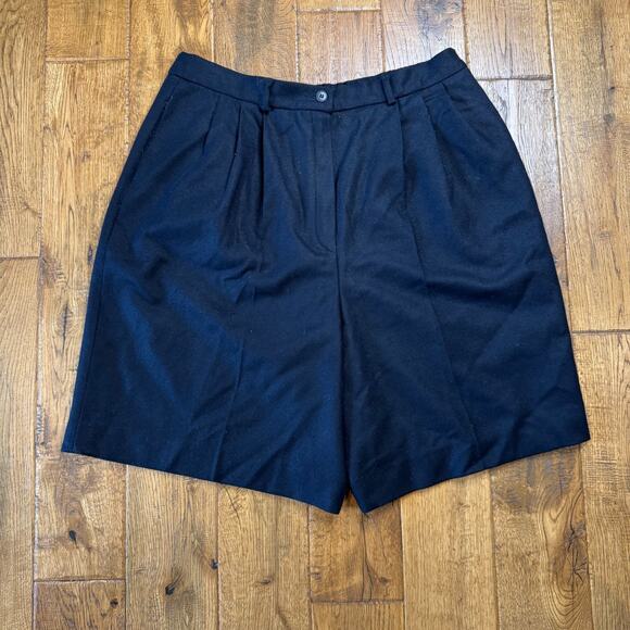 Pendleton Pants - VTG Pendleton 100% Wool Black Pleated High Waisted Trouser Shorts Plus Size 18
